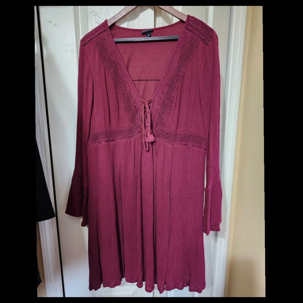 Torrid Crinkle Gauze Lace Up Tassel Tunic size 0 (L/12) - Picture 7 of 13